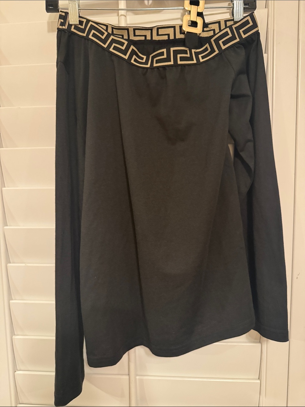 Source Unknown Black Long Sleeve Top with Gold Greek Key Trim
